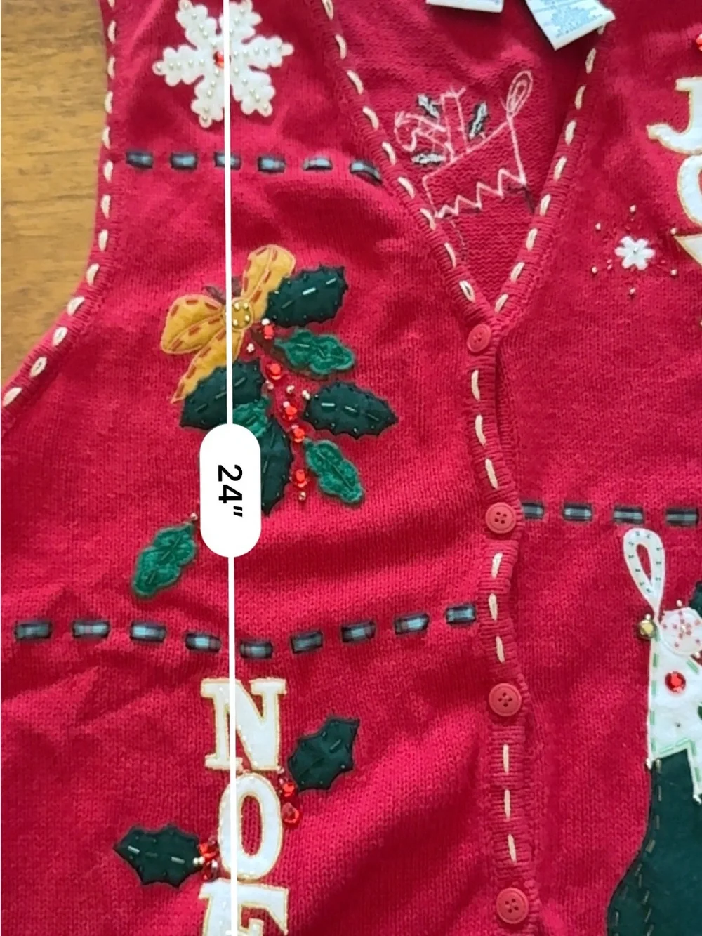 Bobbie Brooks Christmas Sweater Vest Womens XL Red Noel Joy Holiday Appliqués